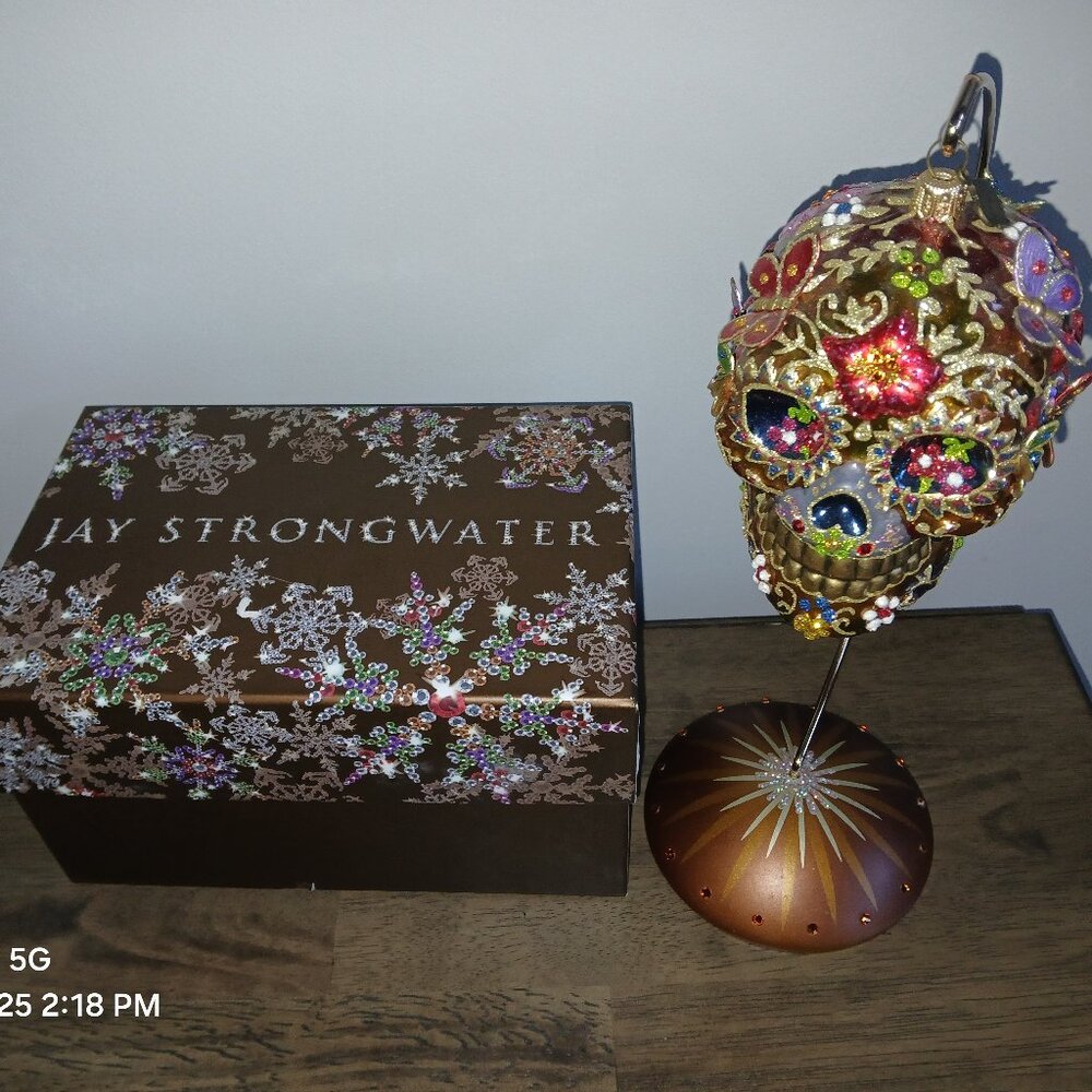 Jay Strongwater jeweled skull with butterflies' ornament